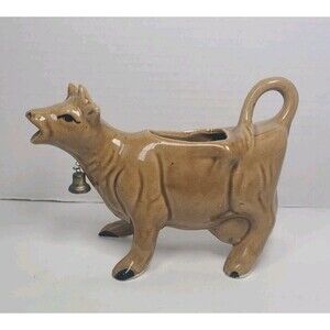 Vintage Mid Century Cow Creamer Kenmar Japan Brown with Bell